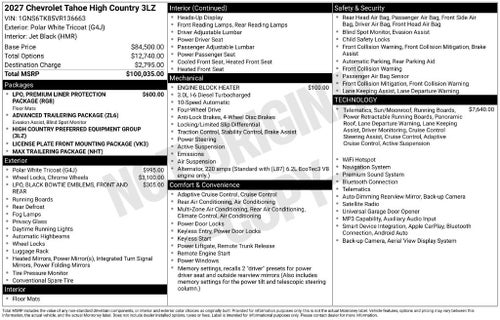 2027 Chevrolet Tahoe High Country