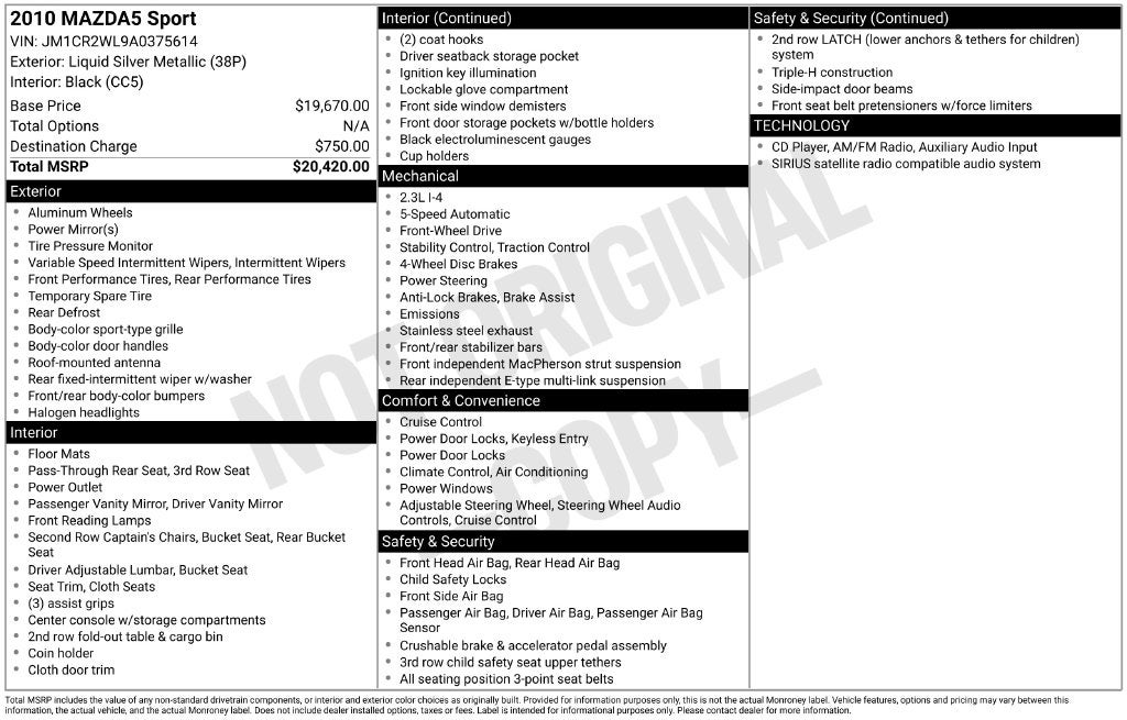 2010 Mazda Mazda5 Sport