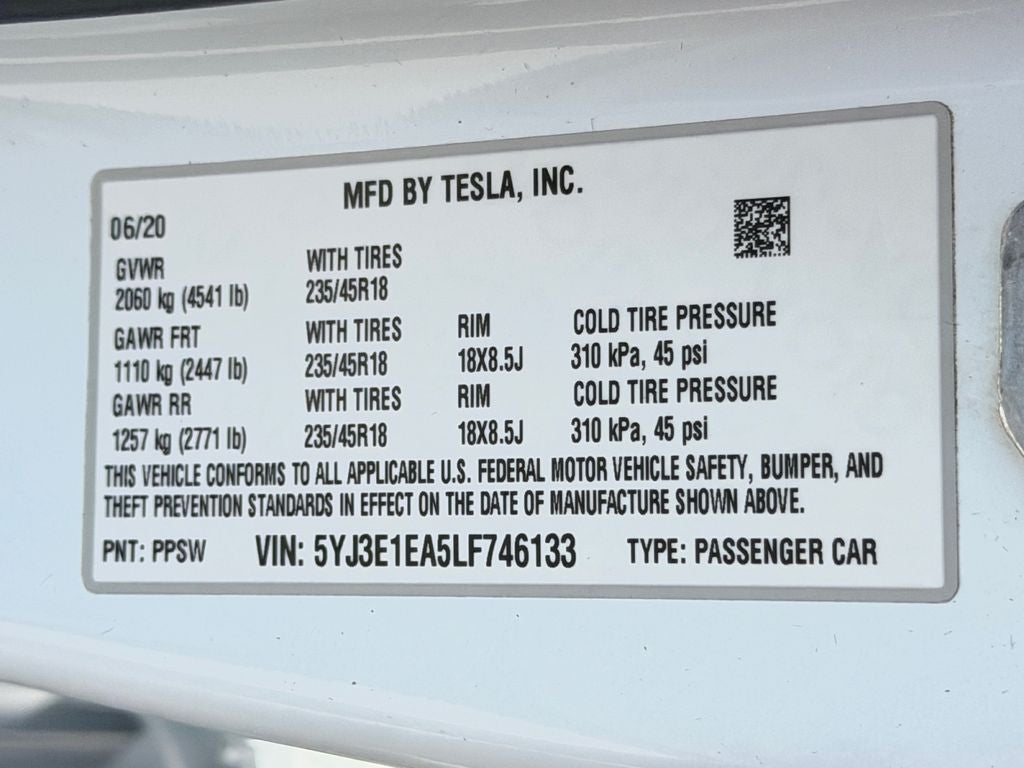 2020 Tesla Model 3 Standard Range Plus